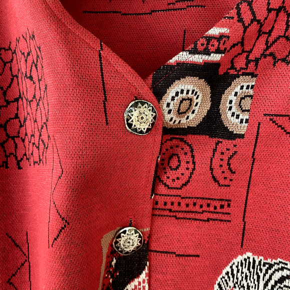 Peter Popovitch Cardigan Womens L Art to Wear Eccentric Zebra Safari Giraffe Red - Picture 13 of 16